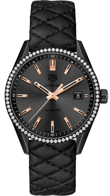 Tag Heuer Carrera Diamonds Anthracite Black Dial Black Leather