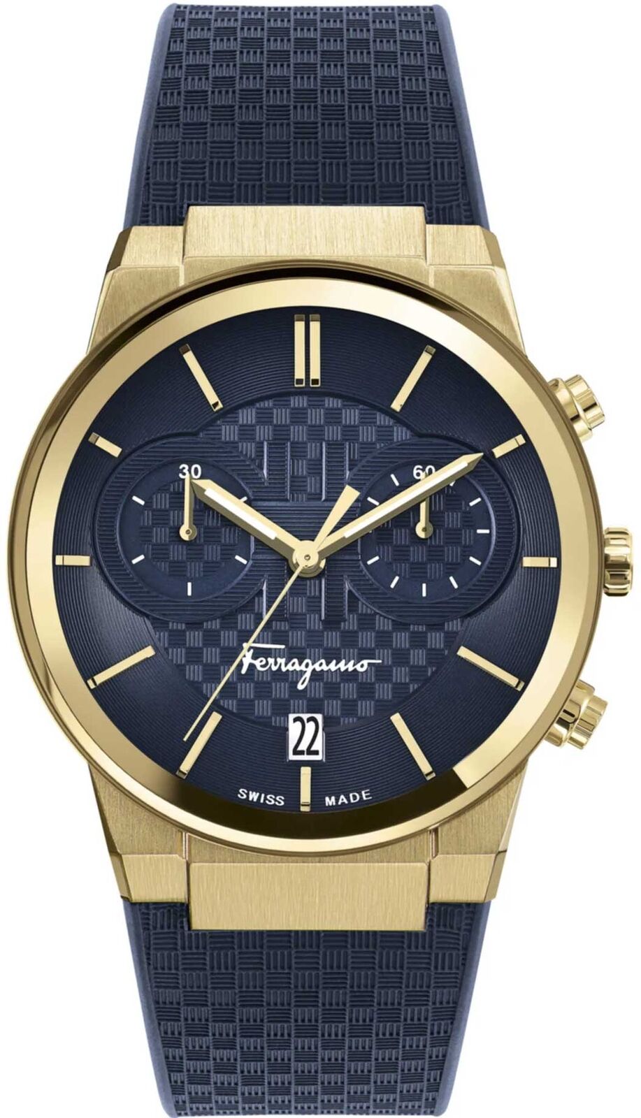 Ferragamo Blue Dial Chronograph Watch Sapphire Glass, Gold Case