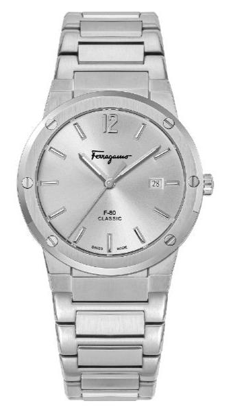 Salvatore Ferragamo F-80 Classic Silver Dial Silver Steel Strap Watch for Men - SFDT02223