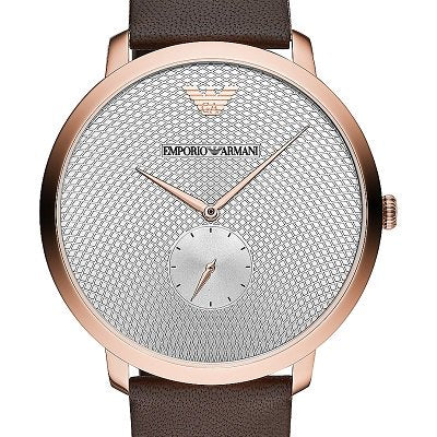Emporio Armani Modern Slim Analog Silver Dial Brown Leather Strap Watch For Men - AR11163