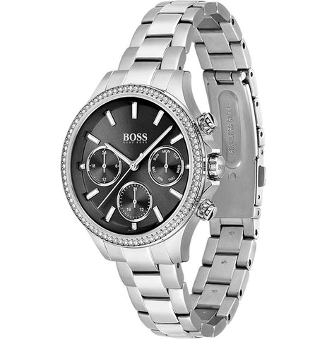 Hugo Boss Women's 1502593 Pandora Silver-Tone Stainless Steel Watch with Black Dial