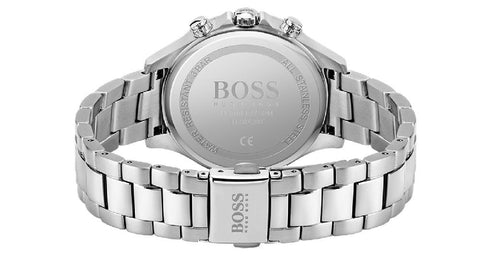 Hugo Boss Damen-Armbanduhr Pandora aus silberfarbenem Edelstahl mit schwarzem Zifferblatt 1502593