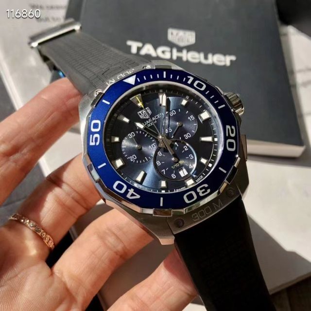 Tag Heuer Aquaracer Chronograph Blue Dial Black Rubber Strap Watch