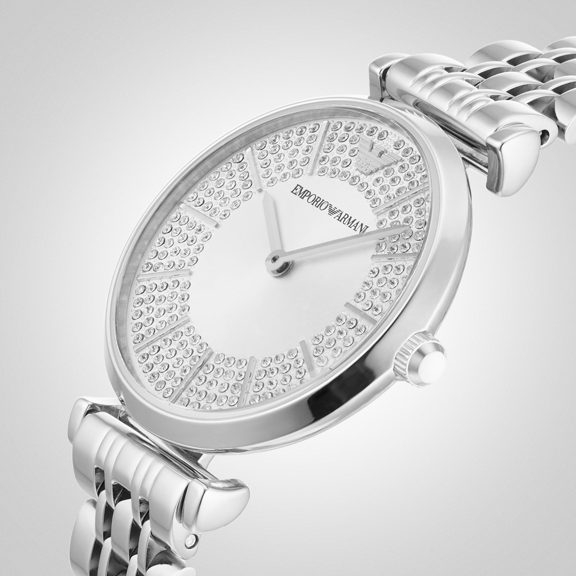 Emporio Armani Gianni T-Bar Quartz Silver Dial Silver Steel Strap Watch For Women - AR11445