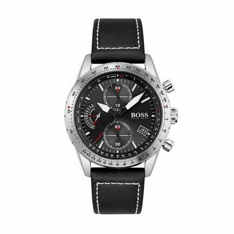 Hugo Boss Men's 1513853 Chronograph Pilot Edition Watch with Black Leather Strap