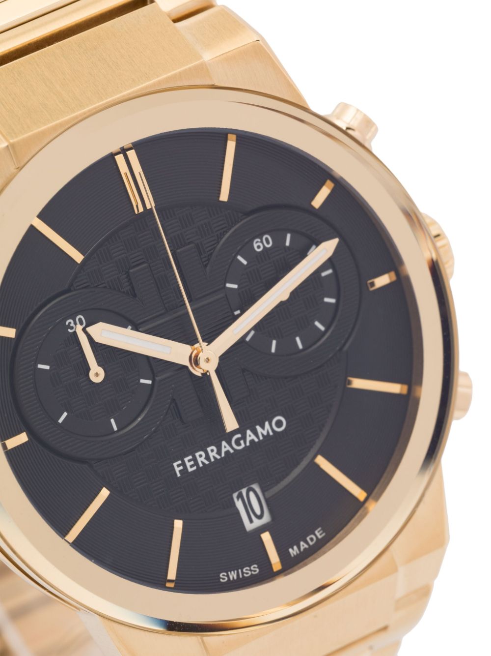 Salvatore Ferragamo Sapphire Chrono Black Dial Gold Steel Strap Watch for Men - SFME01323