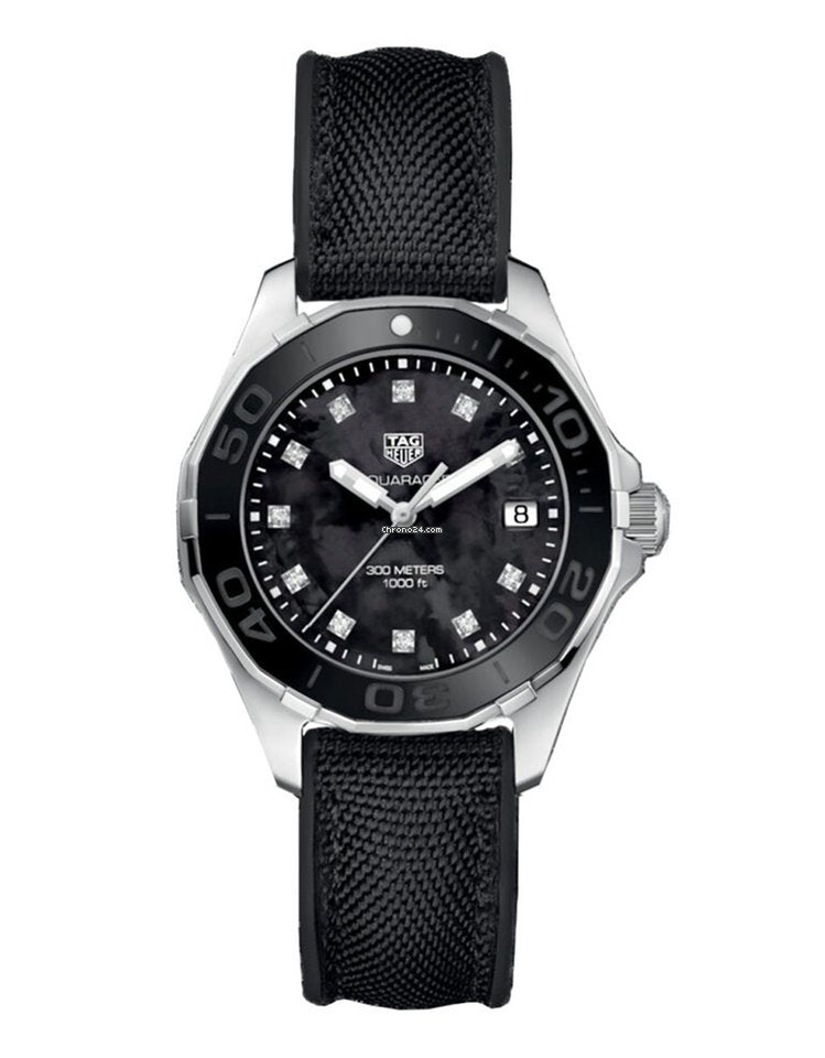 Tag Heuer Aquaracer Quartz Mother of Pearl Black Dial Black NATO Strap Watch for Women - WAY131M.FT6092