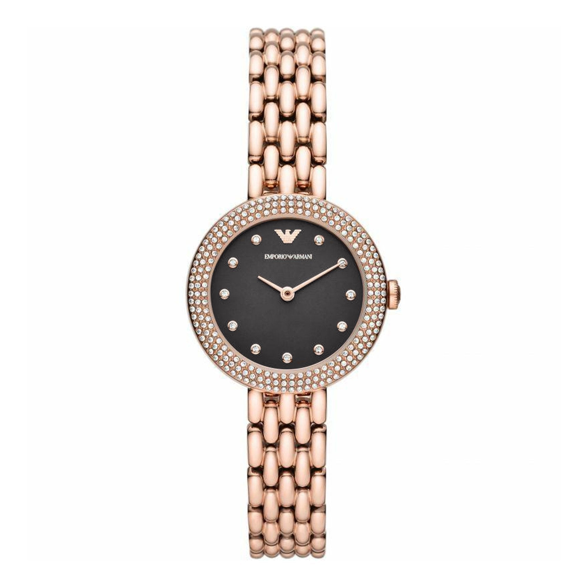 Emporio Armani Rosa Quartz Mother of Pearl Black Dial Rose Gold Steel Strap Watch For Women - AR11372