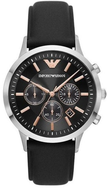 Emporio Armani Giovanni Chronograph Black Dial Black Leather Strap Watch For Men - AR11431