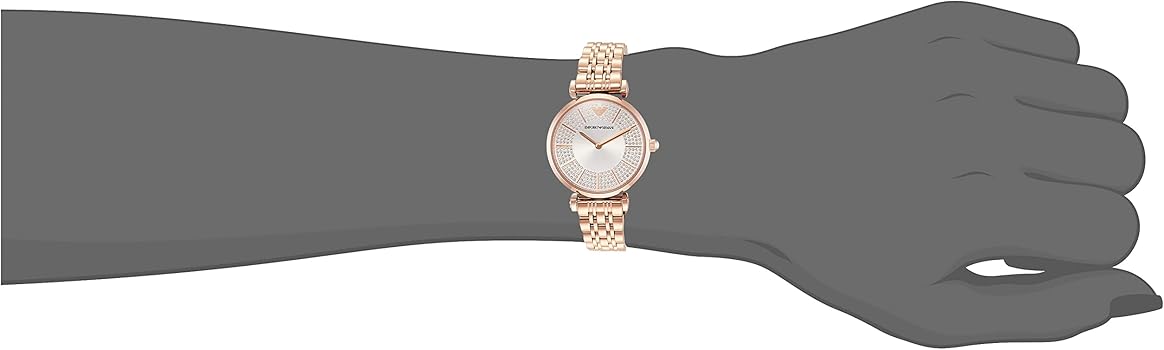 Emporio Armani Gianni T-Bar Crystals Silver Dial Rose Gold Steel Strap Watch For Women - AR11446