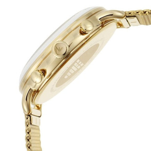 Emporio Armani Aviator Chronograph Quartz Beige Dial Gold Mesh Bracelet Watch For Men - AR11315