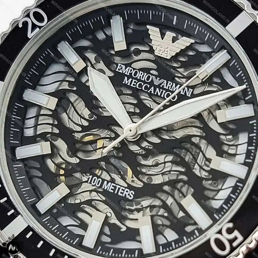 Emporio Armani Meccanico Automatic Black Dial Black Silicone Strap Watch For Men - AR60062