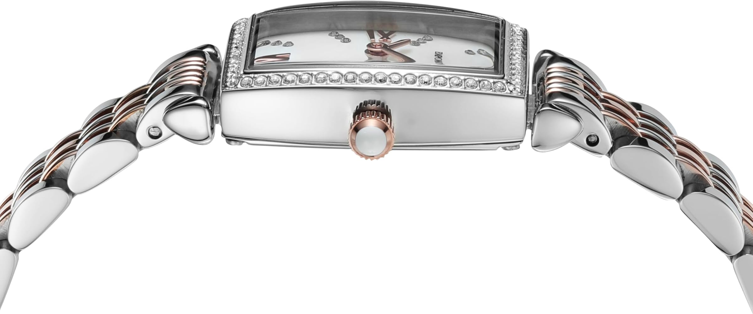 Emporio Armani Gianni T Bar White Mother Of Pearl Dial Two Tone Steel Strap Watch For Women - AR11519