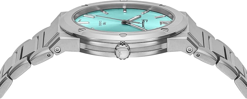 Salvatore Ferragamo F-80 Classic Tiffany Blue Dial Silver Steel Strap Watch for Men - SFDT02323