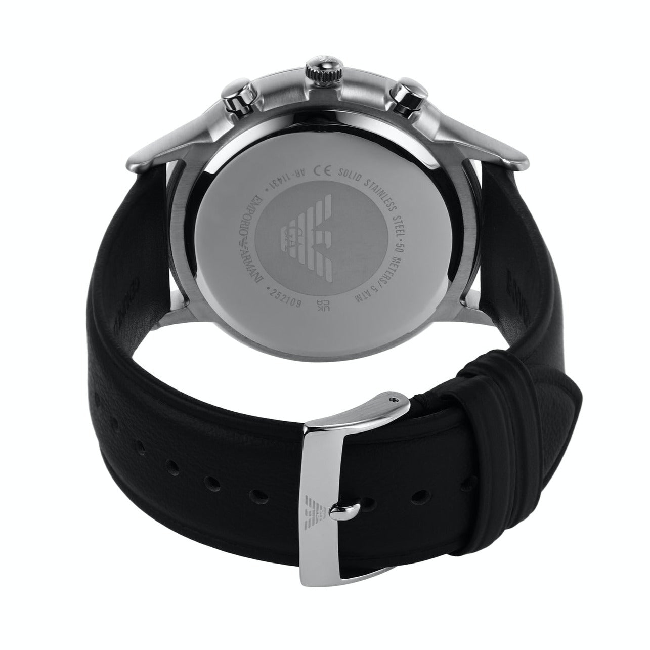 Emporio Armani Giovanni Chronograph Black Dial Black Leather Strap Watch For Men - AR11431