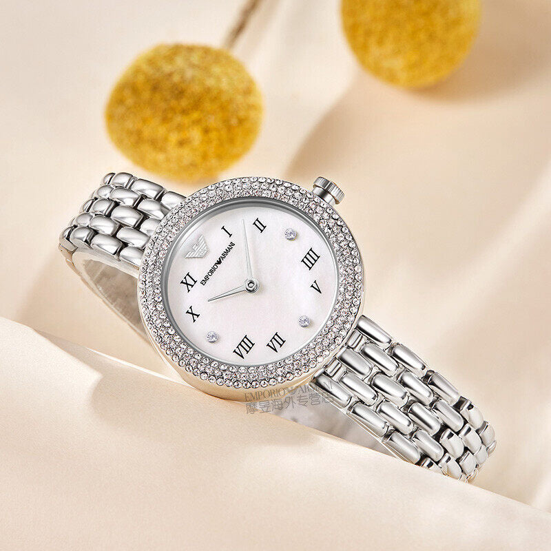 Emporio Armani Rosa Quartz White Dial Silver Steel Strap Watch For Women - AR11354