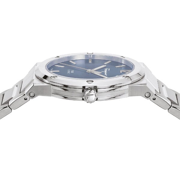 Salvatore Ferragamo F-80 Classic Blue Dial Silver Steel Strap Watch for Men - SFDT01320