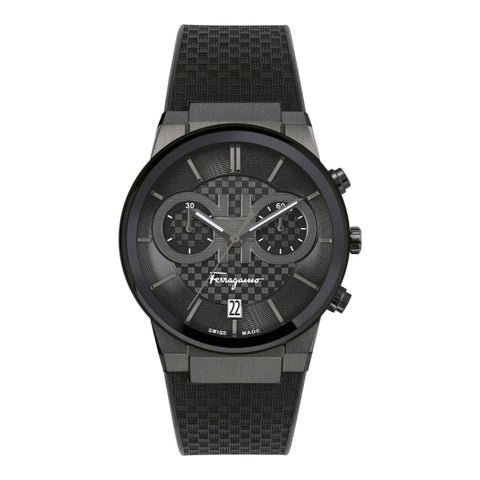 Salvatore Ferragamo Sapphire Chrono Black Dial Black Rubber Strap Watch for Men - SFME00621