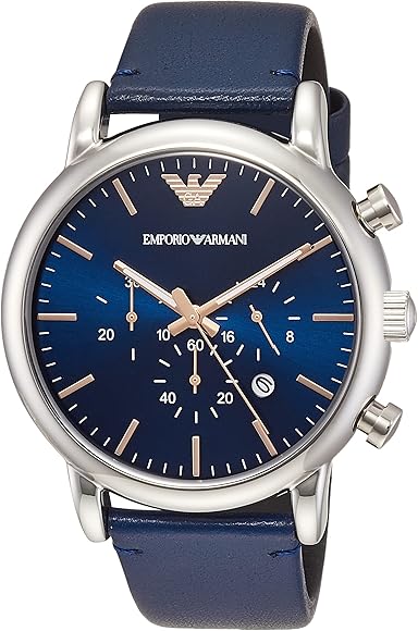 Emporio Armani Luigi Chronograph Blue Dial Blue Leather Strap Watch For Men - AR11451
