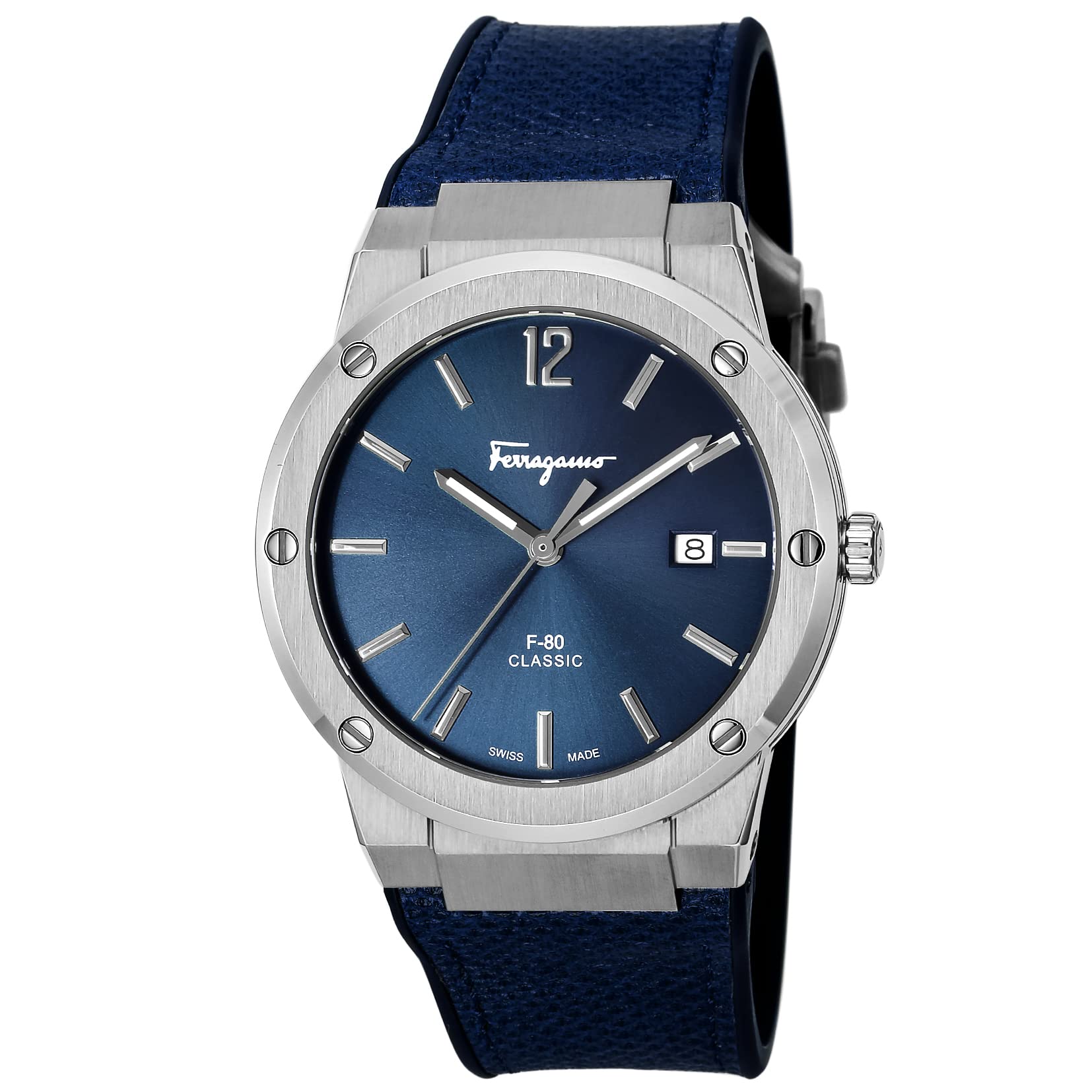 Salvatore Ferragamo F-80 Classics Blue Dial Blue Leather Strap Watch for Men - SFDT00719