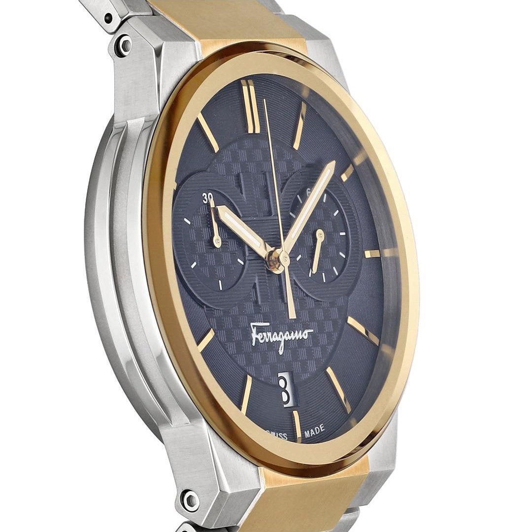 Salvatore Ferragamo Sapphire Chronograph Blue Dial Two Tone Steel Strap Watch for Men - SFME00521