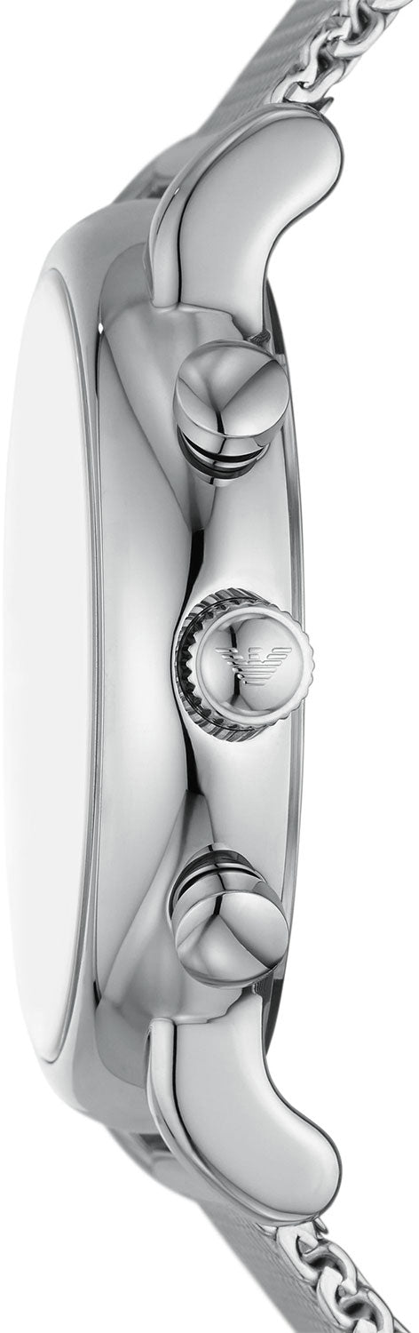 Emporio Armani Luigi Chronograph Quartz Black Dial Silver Mesh Bracelet Watch For Men - AR11429