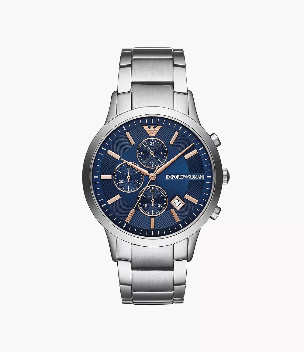 Emporio Armani Men's AR11458 Rose Gold-Tone Stainless Steel and Blue Leather Watch