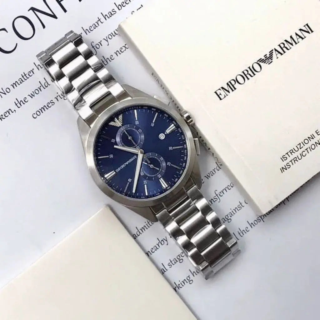Emporio Armani Claudio Chronograph Blue Dial Silver Steel Strap Watch For Men - AR11541