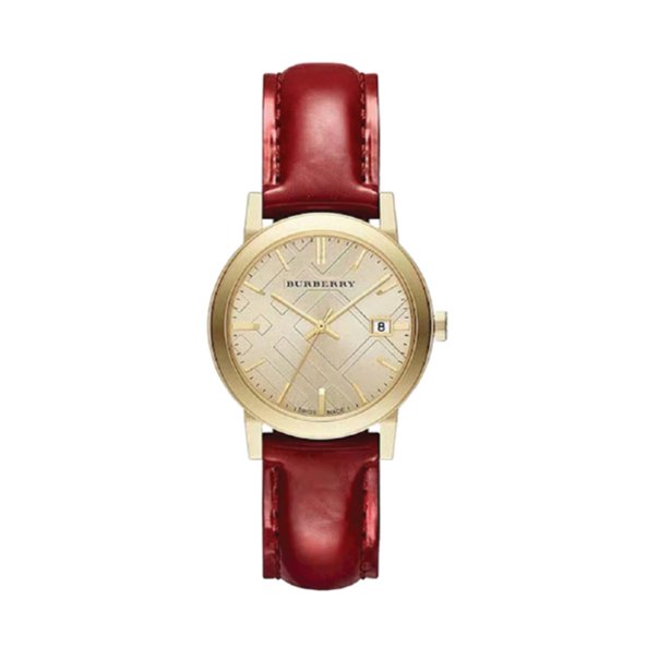 Burberry Ladies Watch Gold Plated Red Patent Leather 34mm BU9140