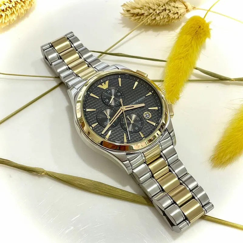 Emporio Armani Paolo Chronograph Grey Dial Two Tone Steel Strap Watch For Men - AR11527