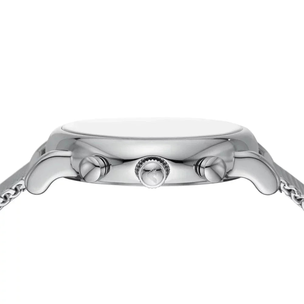 Emporio Armani Luigi Chronograph Quartz Black Dial Silver Mesh Bracelet Watch For Men - AR11429