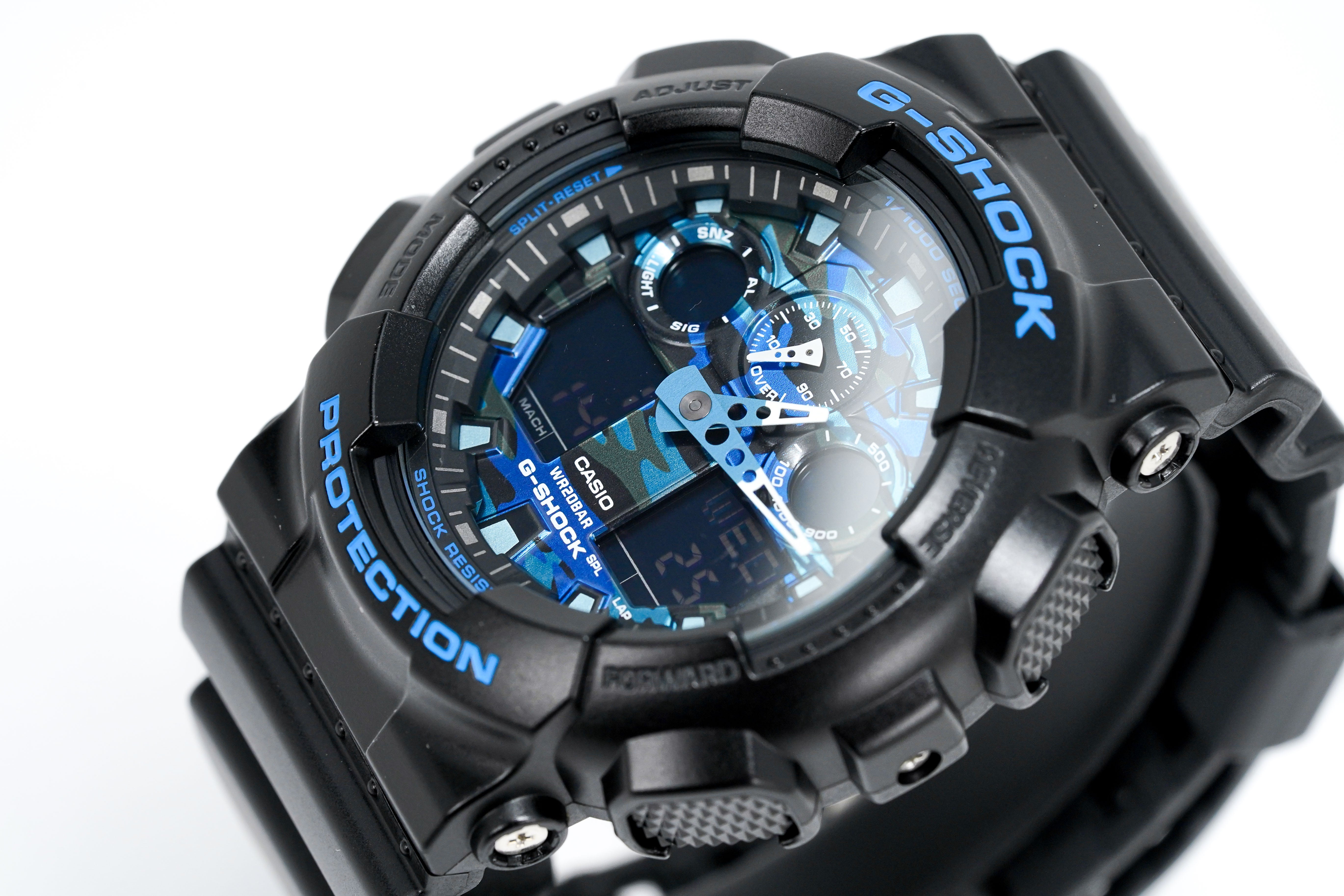 Casio G-Shock Watch Men's Blue Camo GA-100CB-1ADR – Watchlyx