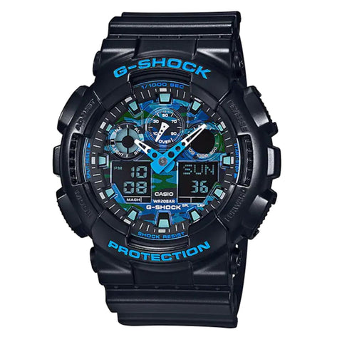 Orologio Casio G-Shock da uomo blu mimetico GA-100CB-1ADR 