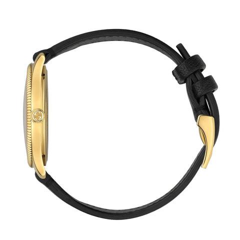 Gucci G-Timeless Damen-Quarzuhr mit goldfarbenem schwarzem Lederarmband – YA1264181 