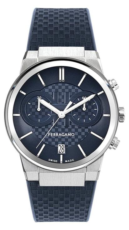 Salvatore Ferragamo Sapphire Chrono Blue Dial Blue Rubber Strap Watch for Men - SFME00923