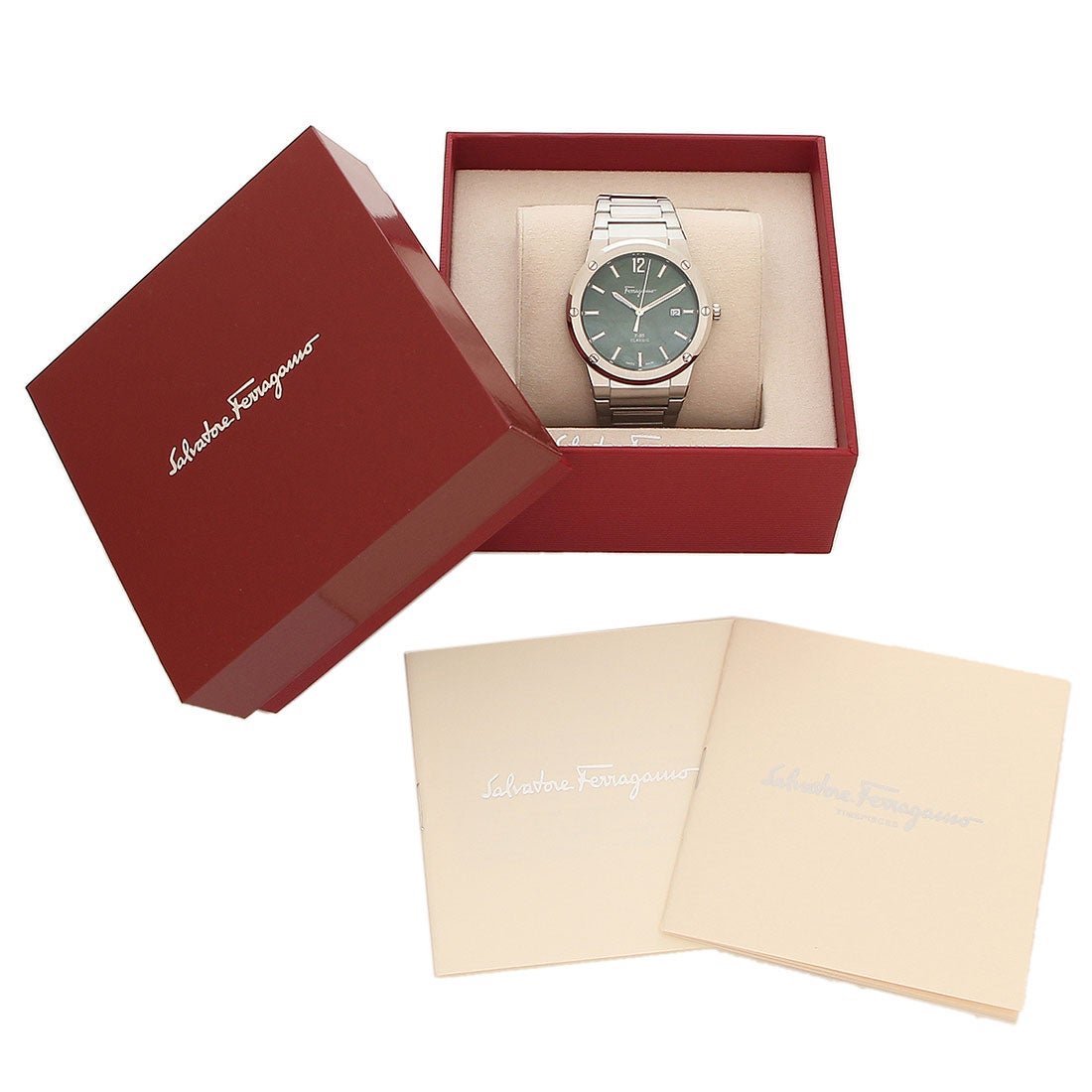 Salvatore Ferragamo F-80 Classic Green Dial Silver Steel Strap Watch for Men - SFDT02123