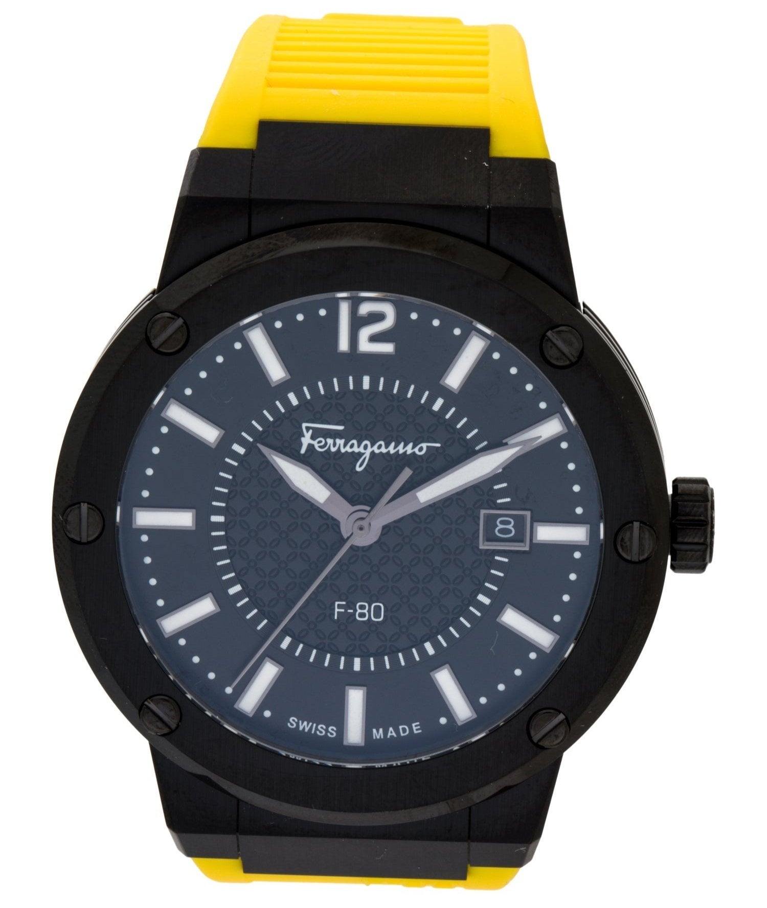 Salvatore Ferragamo F-80 Quartz Black Dial Yellow Rubber Strap Watch for Men - SFHY01522