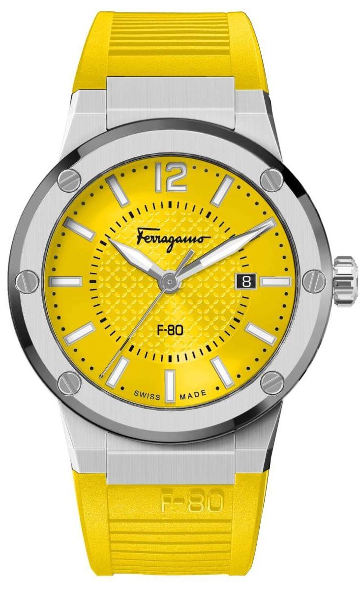 Salvatore Ferragamo F-80 Quartz Yellow Dial Yellow Rubber Strap Watch for Men - SFHY01222