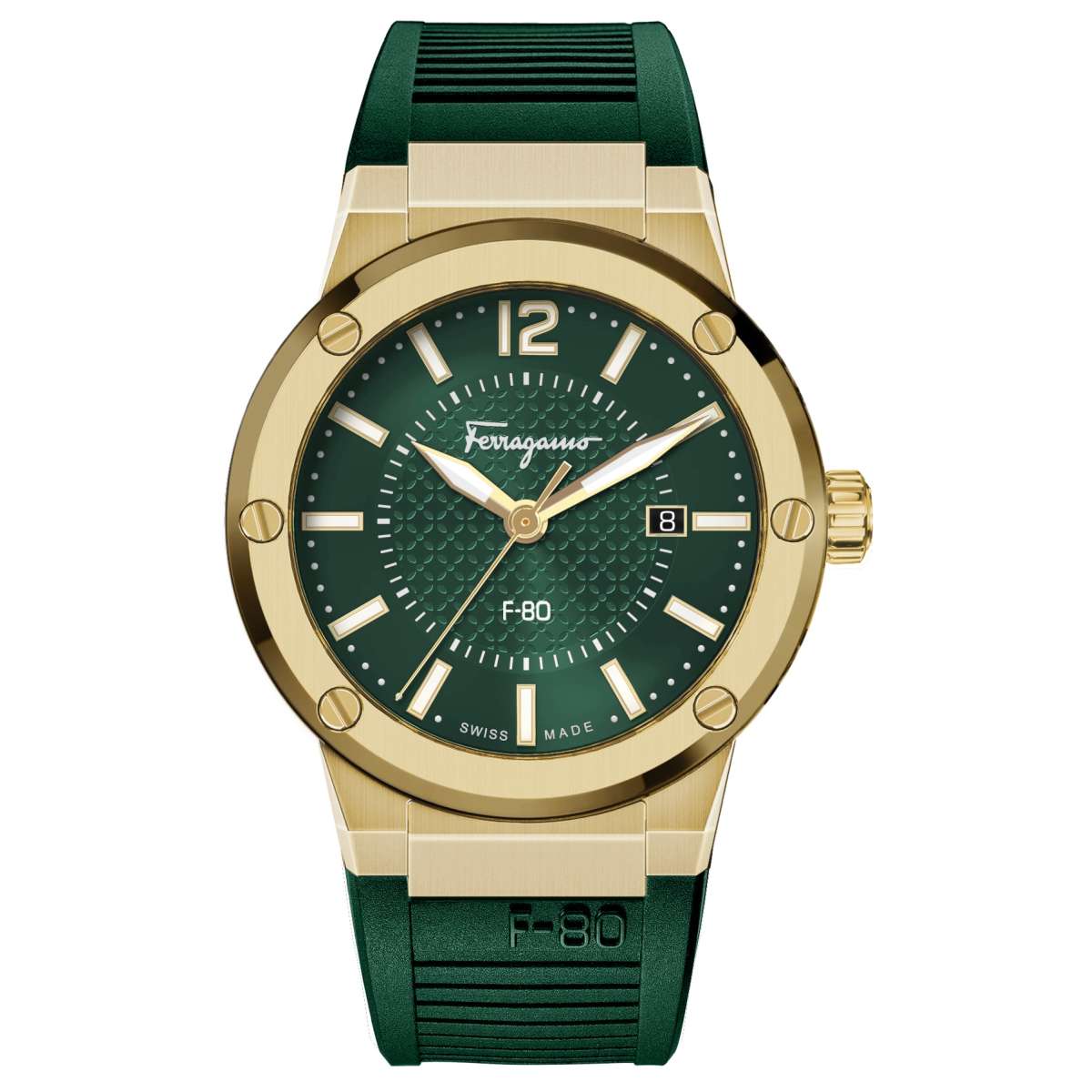 Salvatore Ferragamo F-80 Green Dial Green Rubber Strap Watch for Men - SFHY02022