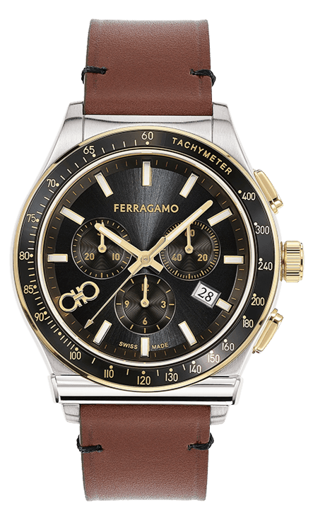 Salvatore Ferragamo 1927 Chrono Analog Black Dial Brown Leather Strap Watch for Men - SFKZ00323