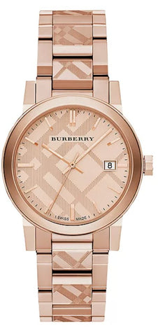 Burberry Unisex-Uhr The City, 38 mm, graviertes Karomuster, BU9039