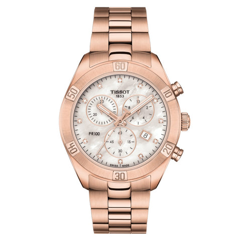 Tissot Damenuhr PR 100 Sport Chronograph 38mm Weiß Roségold T1019173311600