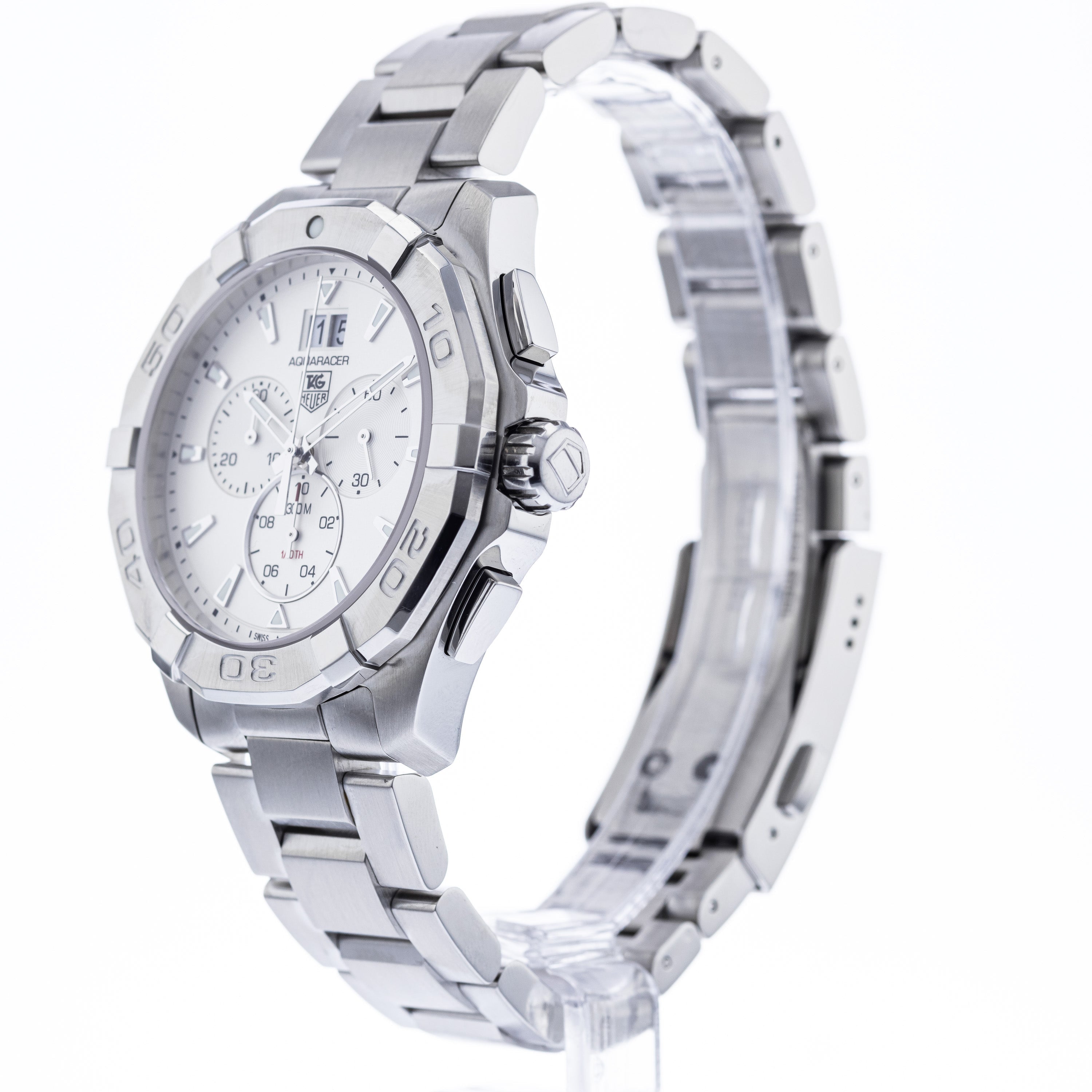 Tag Heuer Aquaracer White Dial Silver Steel Strap Watch for Men
