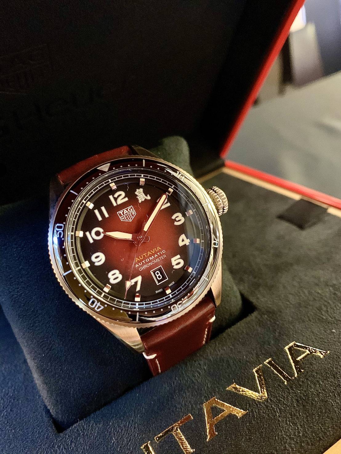 Tag Heuer Autavia Calibre 5 Chinese New Year Maroon Dial Maroon Leather Strap Watch for Men - WBE5193.FC8300