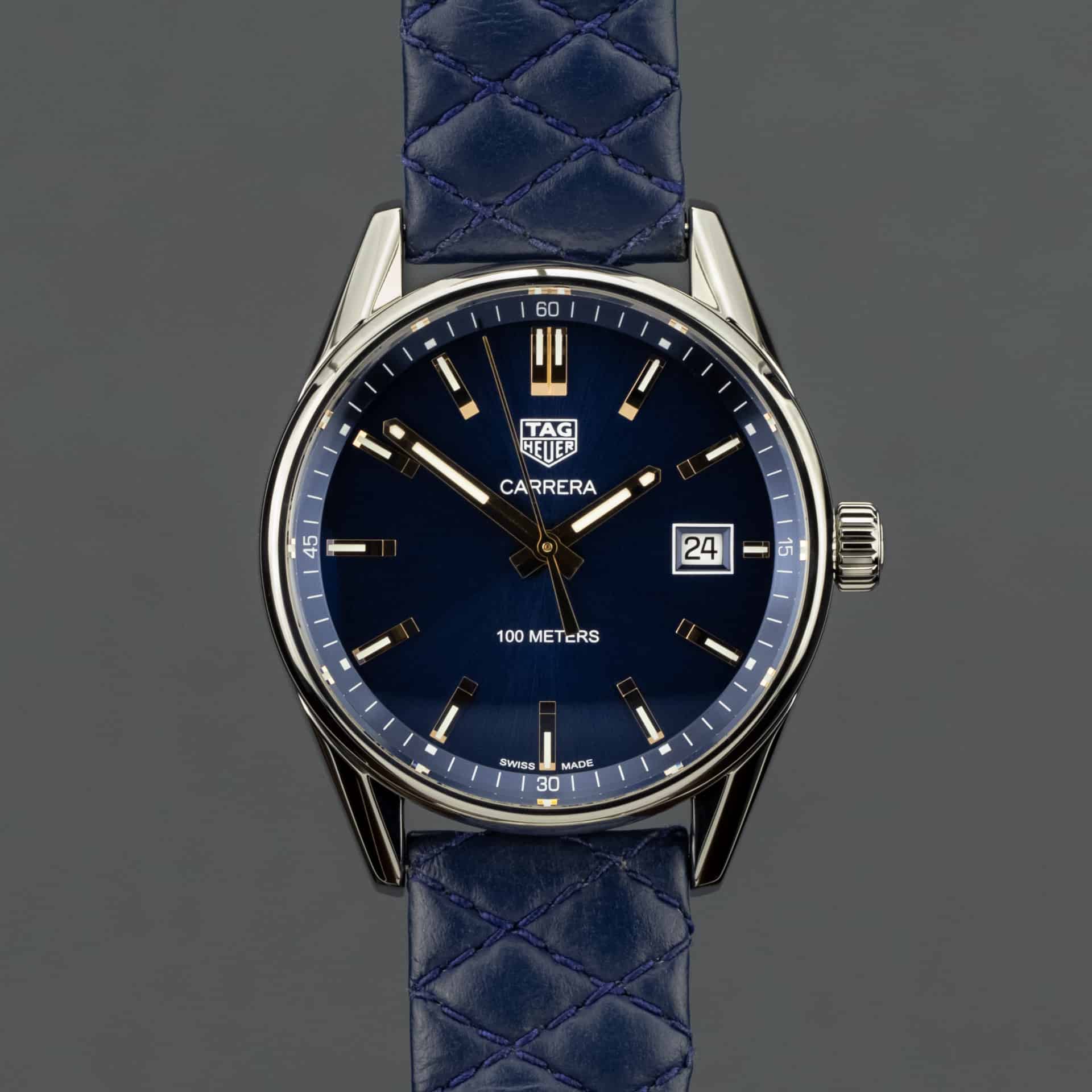 Tag Heuer Carrera Quartz Blue Dial Blue Calfskin Leather Strap