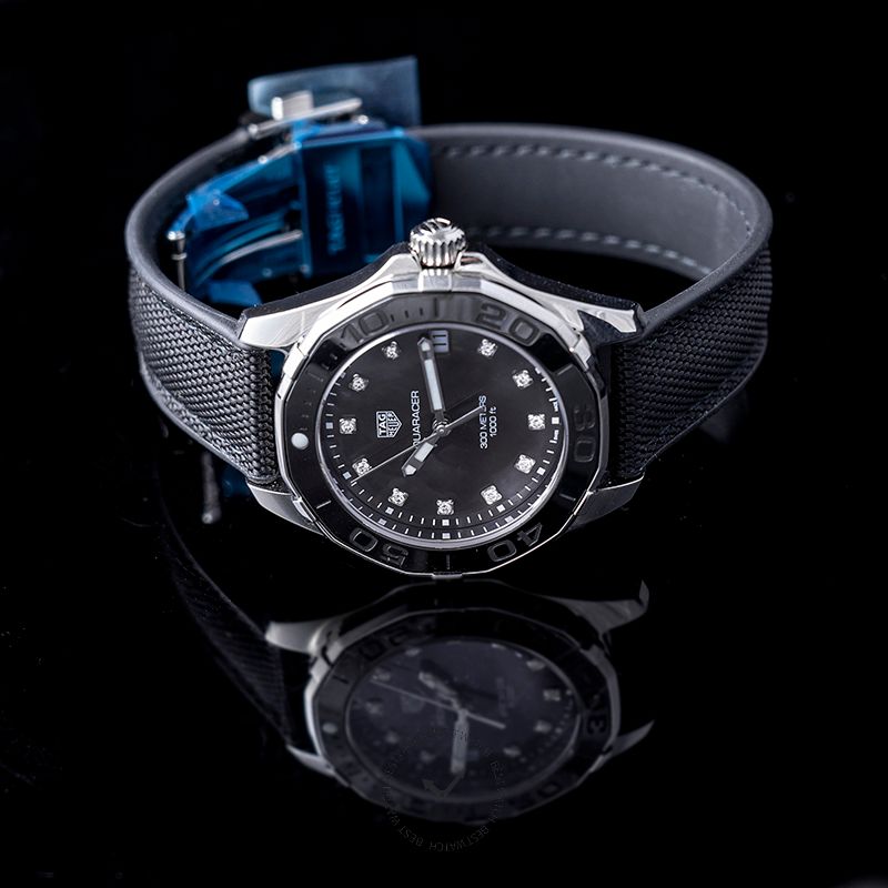 Tag Heuer Aquaracer Quartz Mother of Pearl Black Dial Black NATO Strap Watch for Women - WAY131M.FT6092