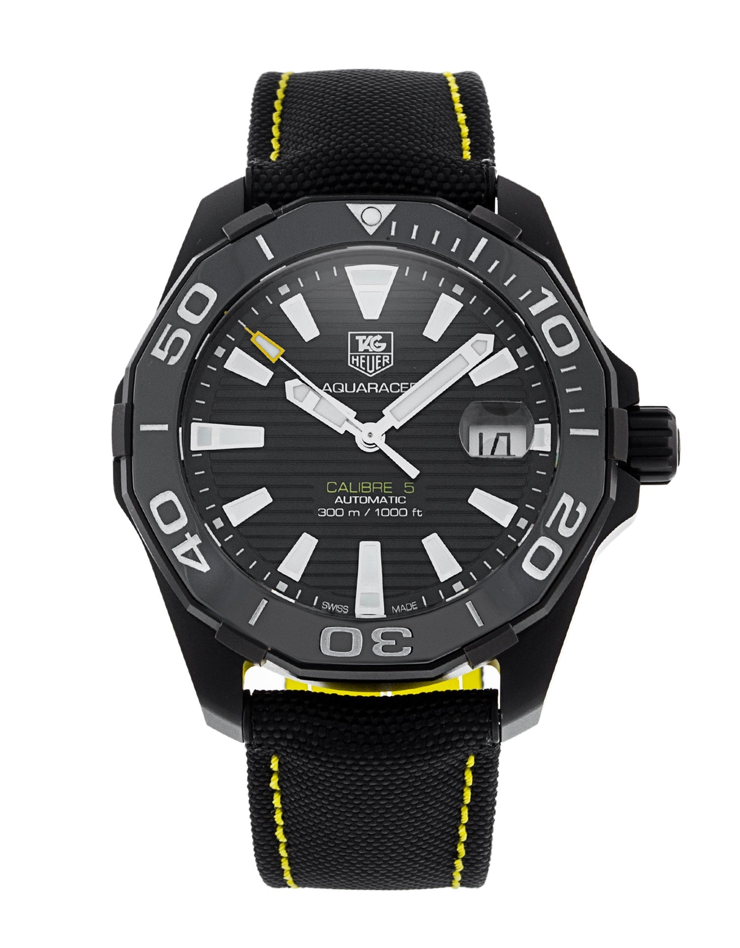 Tag Heuer Aquaracer Calibre 5 Automatic Black Dial Black Nylon Strap Watch for Men - WAY218A.FC6362