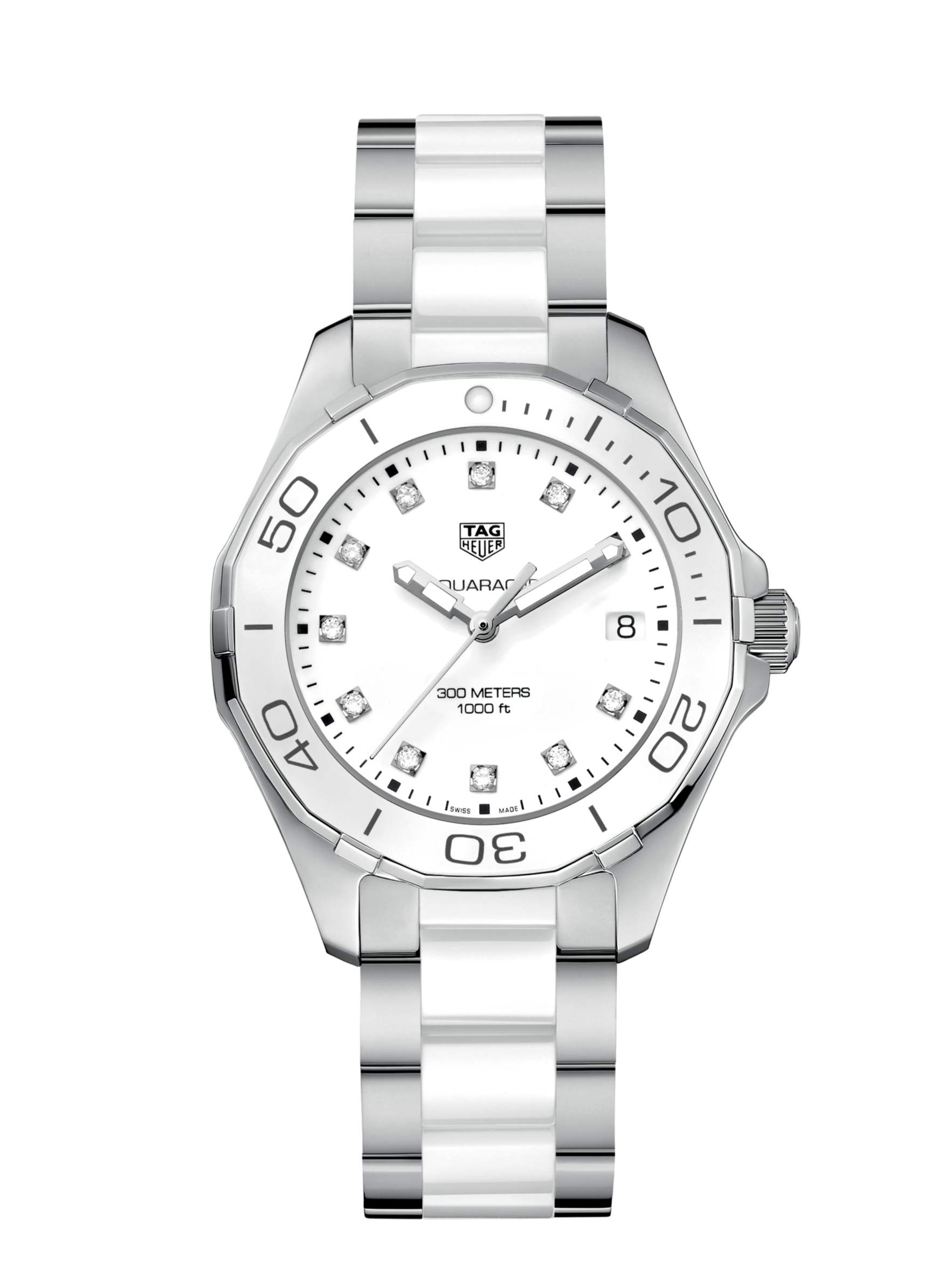 Tag Heuer Aquaracer Diamonds White Dial Two Tone Steel Strap Watch for Women - WAY131D.BA0914