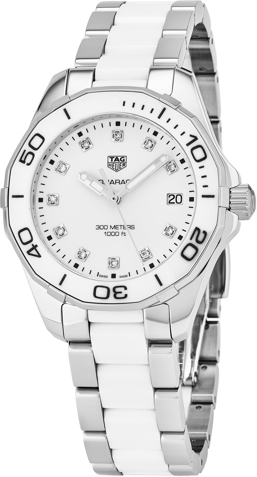 Tag Heuer Aquaracer Diamonds White Dial Two Tone Steel Strap Watch for Women - WAY131D.BA0914