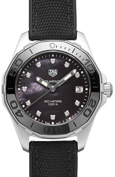 Tag Heuer Aquaracer Quartz Mother of Pearl Black Dial Black NATO Strap Watch for Women - WAY131M.FT6092
